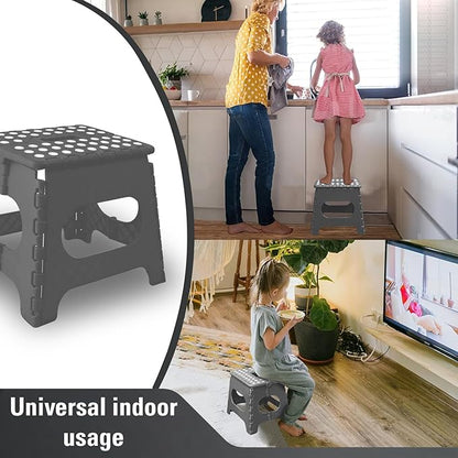 Portable 11inch Kids Folding Step Stool - Lightweight, Strong & Space-Saving - Non-Slip Surface for Home, Bathroom, Kitchen & Outdoor Use - Weight Capacity Up to 300Lbs - Gray - Durable Design