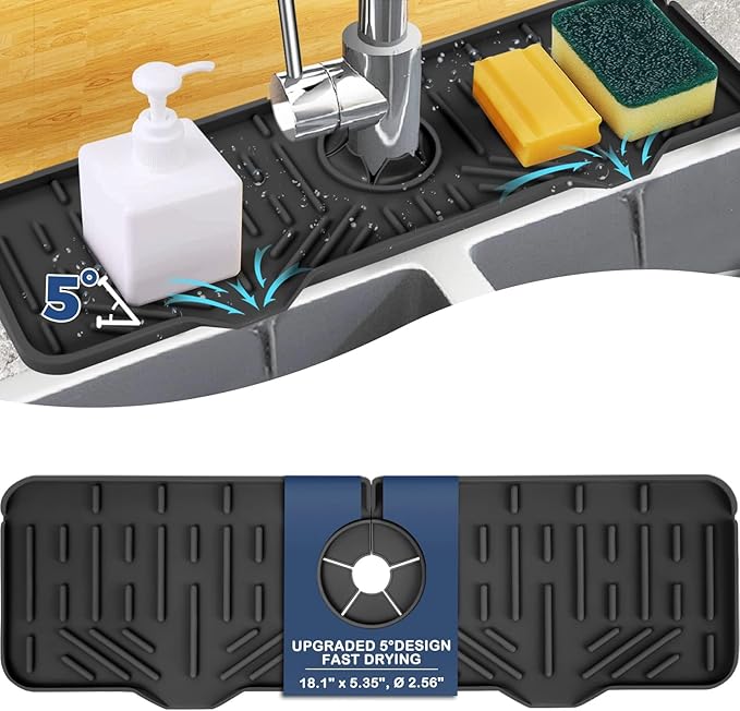 Silicone Sink Faucet Drying Mat Kitchen Sink Faucet Splash Guard Faucet Handle Drip Catcher Tray, Dish Sponge Holder Kitchen Sink Accessories Sink Protector Home Kitchen Organization Gadgets Organizer