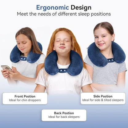 Neck Pillow Airplane, Kids Travel Pillow Memory Foam, Soft & Support Travel Neck Pillow for Travelling Sleeping Plane Car Train and Home Use, Blue