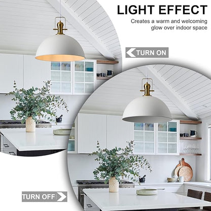 18 Inch White Farmhouse Pendant Lights Large Pendant Lights for Kitchen Island Industrial Adjustable Height Vintage Big Dome Hanging Light Fixtures for Barn, Dining Room