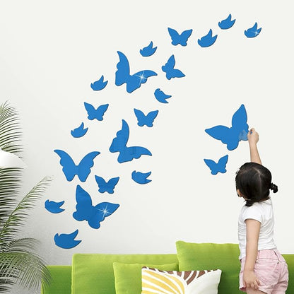 Amaonm New Desgin Creative 21 PCS Removable Crystal Acrylic Mirror Butterfly Wall Decals Fashion DIY Home Decorations art Decor Wall Stickers Murals for Girls Kids Nursery Room Bedroom Living room Door Bathroom (Blue)