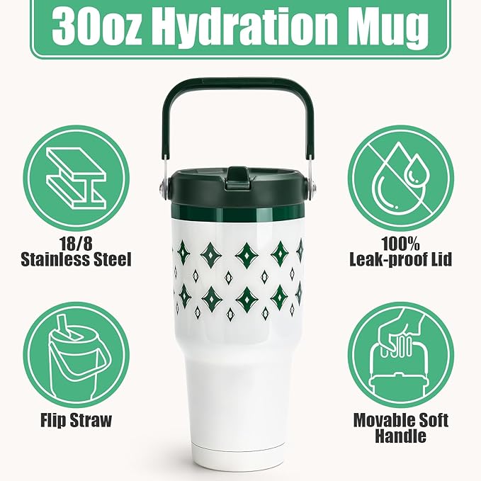 30oz Tumbler with Handle and Straw, Vacuum Insulated Tumblers with Flip Straw and Top Handle, Reusable Insulated Cup for Home, Outdoors, Leakproof, Fits in Cup Holder, Cold for 30 Hours