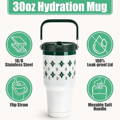 30oz Tumbler with Handle and Straw, Vacuum Insulated Tumblers with Flip Straw and Top Handle, Reusable Insulated Cup for Home, Outdoors, Leakproof, Fits in Cup Holder, Cold for 30 Hours