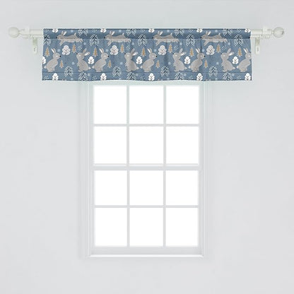 Ambesonne Bunny Window Valance, Continuous Pattern Trees and Rabbits Snowflakes, Curtain Valance for Kitchen Bedroom Decor with Rod Pocket, 42" x 12", Blue Grey Pale Taupe