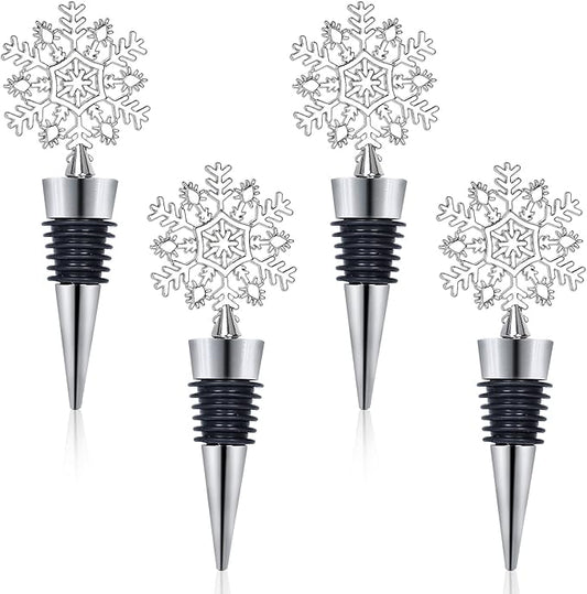 Whaline 4 Pieces Snowflake Wine Stopper Christmas Decorative Wine Bottle Stopper Metal Beverage Beer Stopper for Keeping Wine Fresh Winter Birthday Wedding Bar Tool Home Kitchen