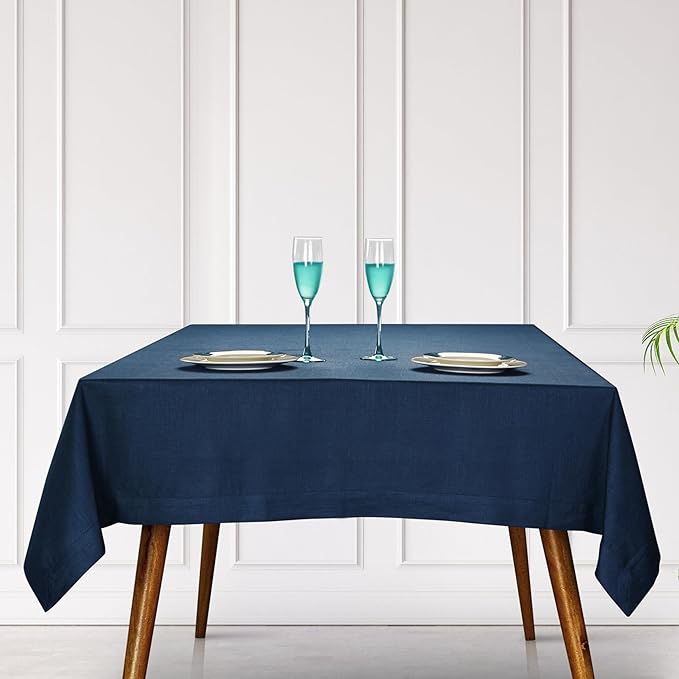 D'Moksha Homes Linen Tablecloth 60 x 108 Inch - 100% Pure Linen Navy Blue Tablecloth - Machine Washable Dining Tablecloth for Rectangle Tables