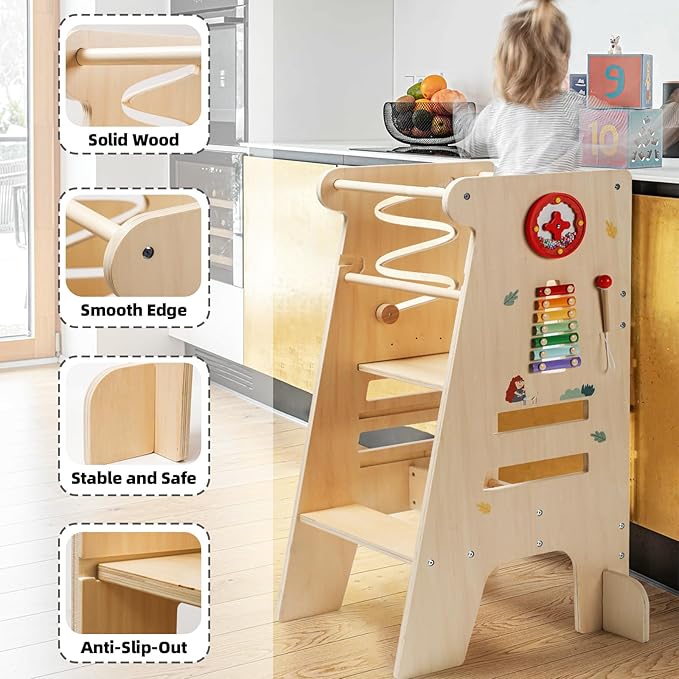 Toddler Tower, Toddler Kitchen Stool Helper, 3 Heights Adjustable Step Stool for Toddlers, Toddler Standing Tower for Kitchen Counter Bathroom Learning New Skills