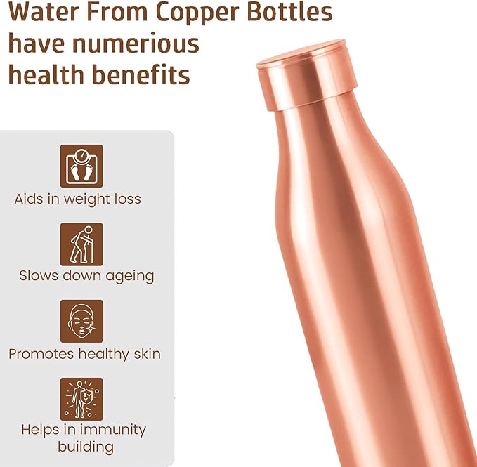 ZIG ZAG Pure Copper Water Bottle For Drinking More Water Yoga, Gym, Office, travel etc Rustproof & Leakproof Premium Copper Bottle With Health Benefits 33 OZ