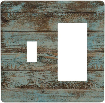 Vintage Green Wood Texture Combo Single Toggle 1 Rocker Light Switch Wall Plate Cover Decorative 2-Gang for Electrical Outlets Room Bathroom Bedroom Home Kitchen One Decora Receptacle 4.5" x 4.6"