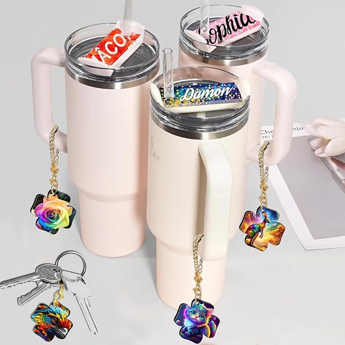 15 Sets Sublimation Charms Accessories for Stanley Cup Sublimation Keychain Blanks Bulk MDF Sublimation Key Chains Charm Blanks for Tumblers with Handle for DIY Crafts Gift (Leaf)