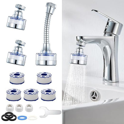 3PCS Sink Water Filter Faucet, 360° Rotating Faucet Filters, Faucet Water Filter, Purifier Kitchen Tap Filtration Removes Chlorine Fluoride Heavy Metals Hard Water for Home Bathroom & Kitchen