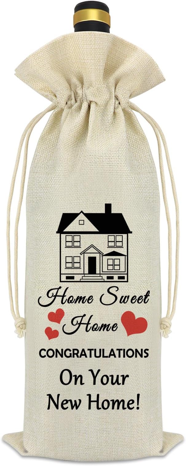 New Home New House Gift Wine Bags Housewarming Gifts Realtor Gift to Clients House Warming Party Decorations Reusable Burlap Wine Wrapping Bags Neighbor Gift Idea Homeowner Gift Wine Bottles Bag