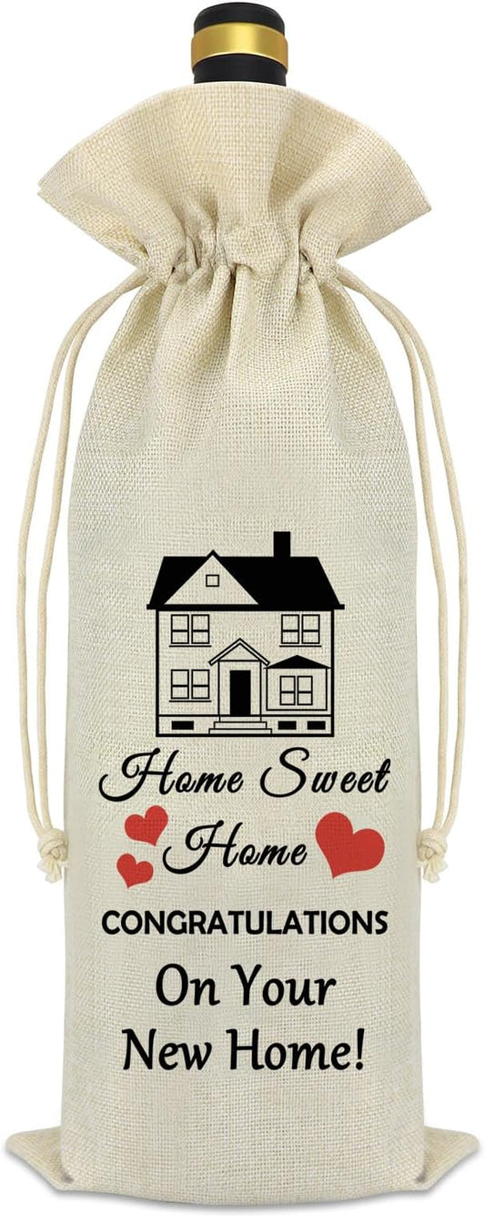 New Home New House Gift Wine Bags Housewarming Gifts Realtor Gift to Clients House Warming Party Decorations Reusable Burlap Wine Wrapping Bags Neighbor Gift Idea Homeowner Gift Wine Bottles Bag