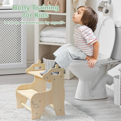 Wooden Step Stool for Kids, Toddler Step Stool for Bathroom, 2 Step Kids Stool with Handles for Kitchen/Bedroom/Closet/Child Potty Training