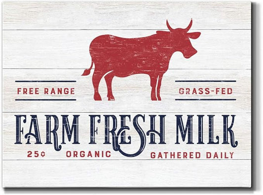 Renditions Gallery Canvas Animal Wall Art Home Paintings & Prints Organic Farm Fresh Milk Abstract Red & White Modern Cow Artwork Decorations for Bedroom Office Kitchen - 8"x12" LT33