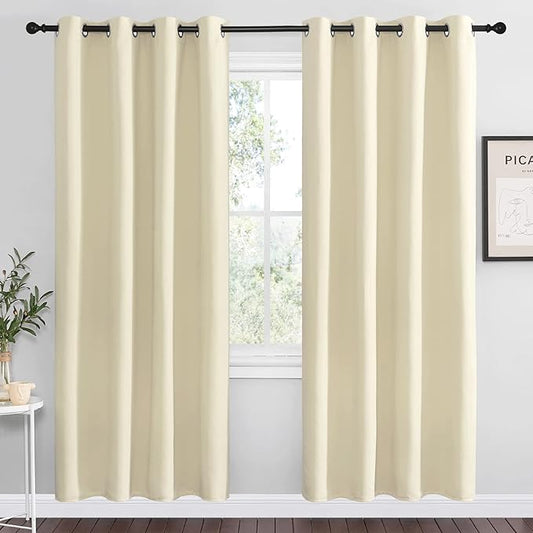 NICETOWN Beige Room Darkening Curtains 78" Long for Boho Farmhouse Home Decoration, Window Treatment Total Privacy Drape Panels for Bedroom Living Room Guest Room (55" Wide, Set of 2)