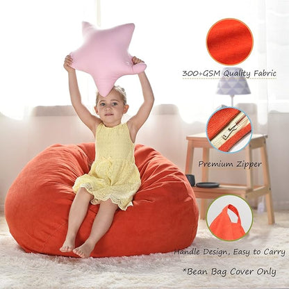 YuppieLife Kids Storage Bean Bag Cover（No Filling） Toy Organizer|Carrying Handle Sofa|Available for Kids and Teenager|Cuddle Chair|Machine Washable and Durable（27'',OrangeRed）