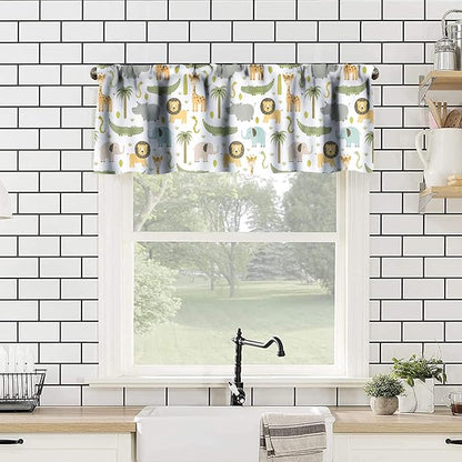 Woodland Animals Kitchen Curtain Valances, Watercolor Forest Animals Valances Set, Bear Deer Fox Wolf Set Hunting Kitchen Curtains Set for Kitchen Cafe Living Room Bedroom Decor 54x18 Inch, 1 Panel