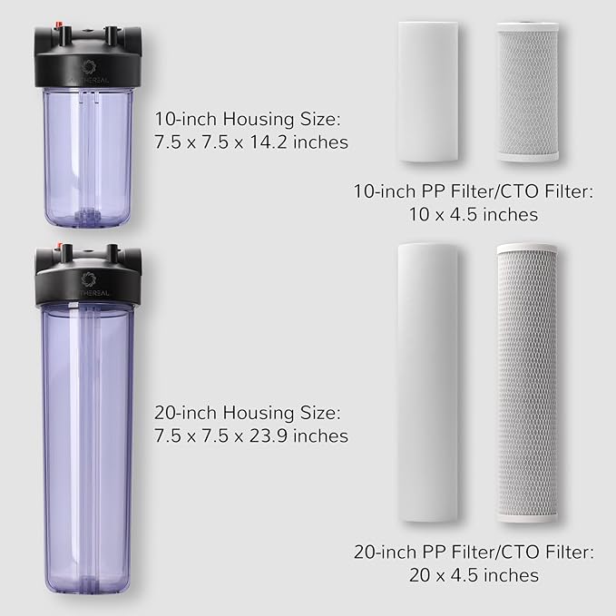 Airthereal Whole House Water Filter Housing, Sediment Filters for Well and City Water, 20"x4.5" Sediment Whole House Water Filter Cartridges, Pre-Filtration System for Home, (Clear Housing)