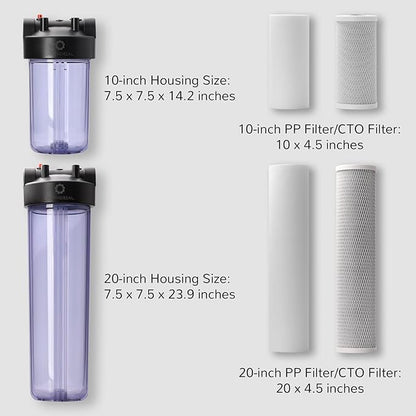 Airthereal Whole House Water Filter Housing, Sediment Filters for Well and City Water, 20"x4.5" Sediment Whole House Water Filter Cartridges, Pre-Filtration System for Home, includes1-Pack CTO Filter