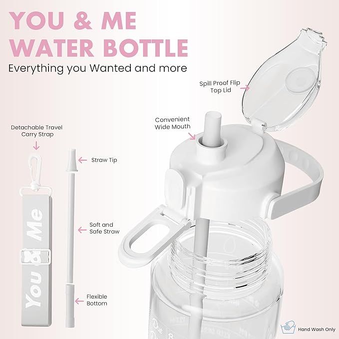 You & Me Pregnancy Water Bottle – 64oz Hydration Tracker with Milestone Stickers, Covered Straw Lid – Essential Gifts for Expecting Moms, BPA-Free, Includes Storage Sleeve