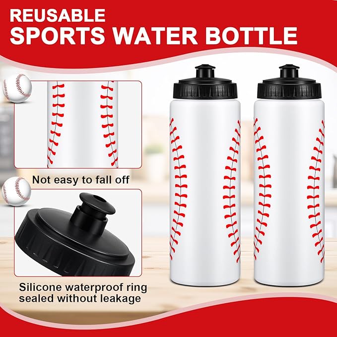 Yaomiao Baseball Water Bottle Bulk Reusable Baseball Sports Bottle for Boys 20 oz Squeeze Water Bottles Baseball Accessories Gifts for Boys Girls School Sports