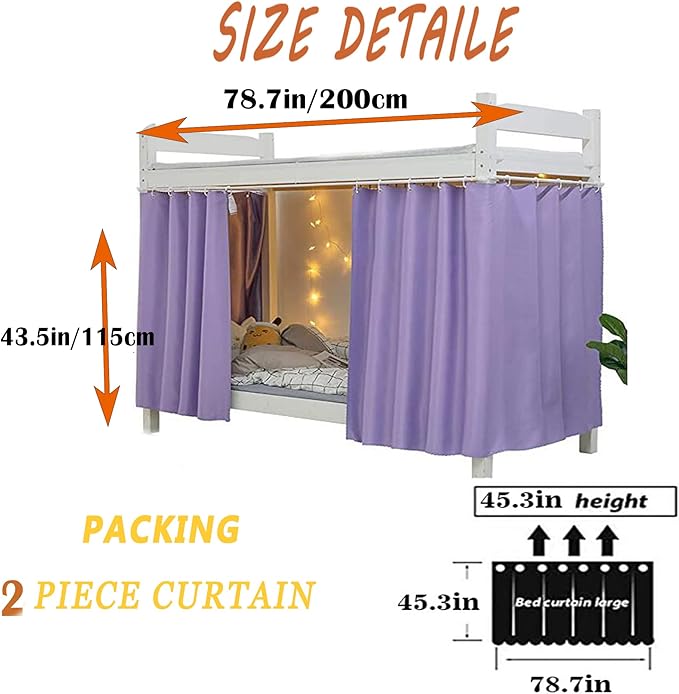 Dorm Home Solid Thicken Bunk Blackout Bed Curtains Cloth Bed Canopy Students Single Sleeper，2panel