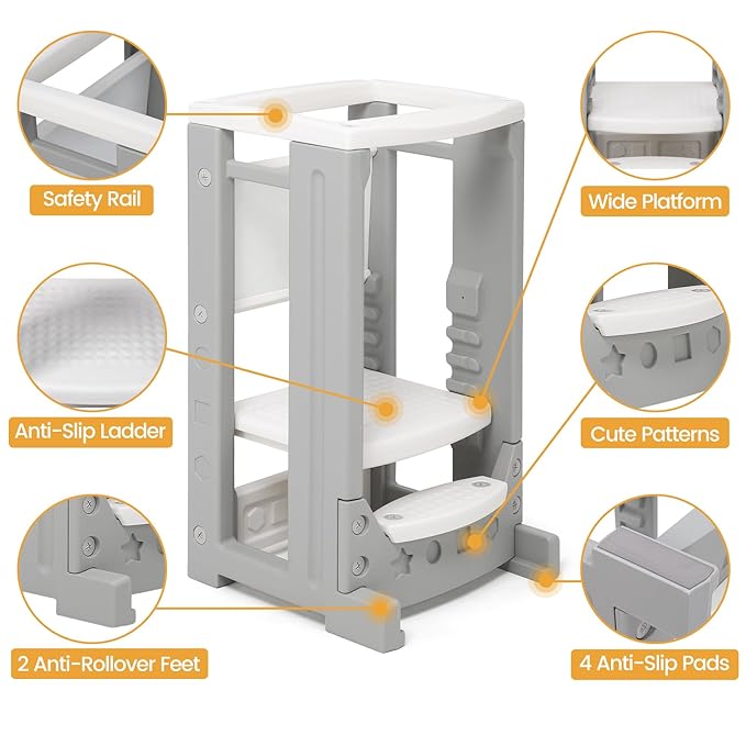 Toddler Tower Height Adjustable Step Stool for Kids Montessori Learning Stool Toddler Kitchen Stool Helper with Dry Erase Board