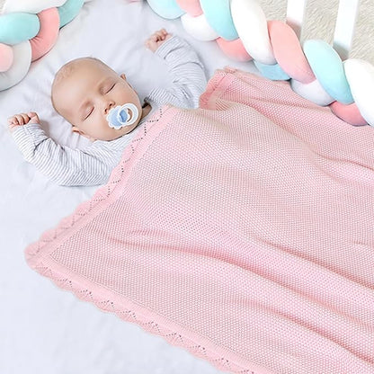 100% Cotton Baby Blanket Knit Soft Warm Lace Toddler Newborn Nursery Blanket,30 x 40 Inches, Light Pink