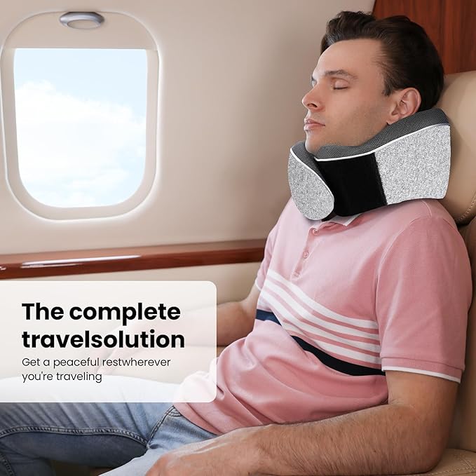 Travel Pillow, Best Memory Foam Neck Pillow Head Support Soft Pillow for Sleeping Rest, Airplane Car & Home Use (1Grey)