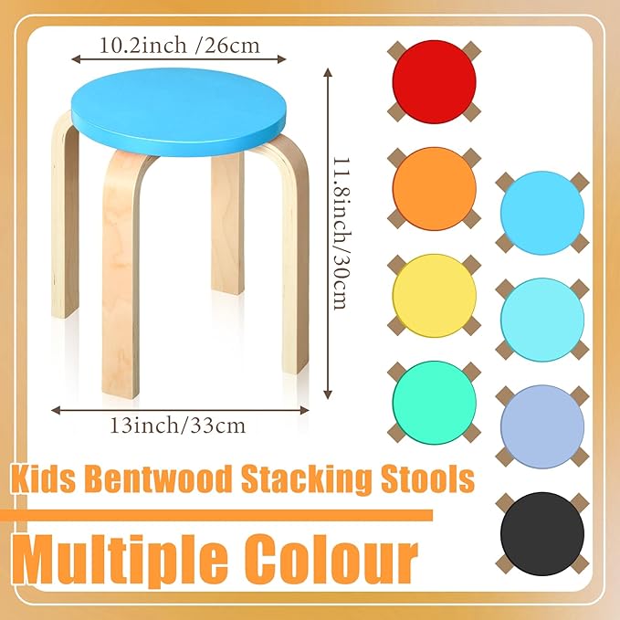 12 Inch Bentwood Stacking Stool for Kids Colored Durable Round Nesting Stool Flexible Wood Stackable Stool Chairs for Playroom Daycare Home Classroom(Colorful,8 Pcs)