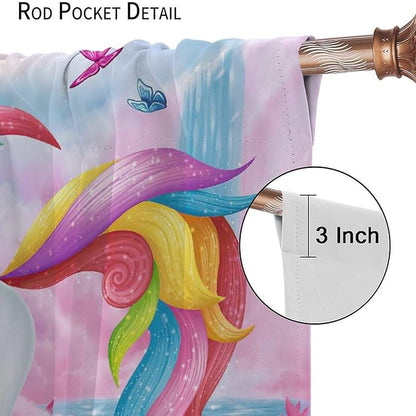 Unicorn Curtains Pink Kids Cartoon Room Darkening Decor Curtains Boys Girls Baby Room Decor Curtains Living Room Kitchen Decor 72x63 Inch 2 Panels