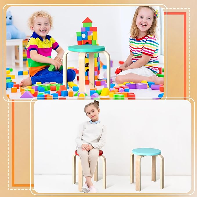 12 Inch Bentwood Stacking Stool for Kids Colored Durable Round Nesting Stool Flexible Wood Stackable Stool Chairs for Playroom Daycare Home Classroom(Colorful,8 Pcs)