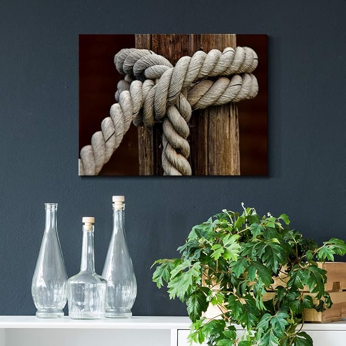 Renditions Gallery Canvas Nautical Wall Art Home Paintings & Prints Rope Closeup Knot Modern Vibrant Maritime Sailor Canvas Artwork Decorations for Bedroom Office Kitchen - 8"x12" LT33