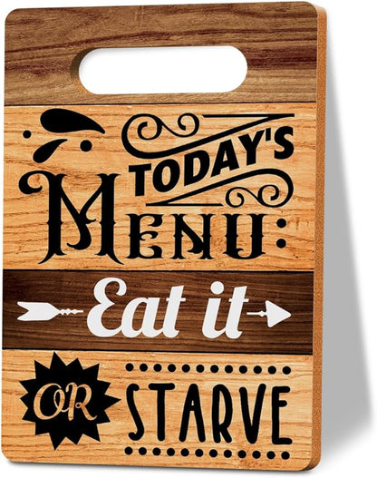 Cutting Board Gifts, Today's Menu Eat It Or Starve Wood Cutting Boards for Kitchen, House Warming Gifts New Home, Kitchen Wall Art, Christmas Birthday Gifts for Women Mom Grandma 8 x 12 Inch