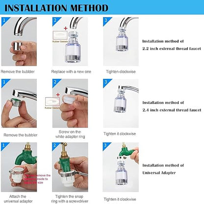 PCTC 2PCS Bathroom Sink Filter, Bathroom Faucet Filter, 360 Degree Rotating Faucet Filter Purifier Kitchen Faucet, Fluorine, Heavy Metals and Hard Water from Home Kitchens and bathrooms(Short Model)