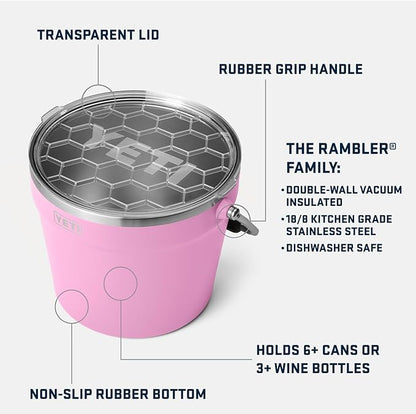 YETI Rambler Beverage Bucket, Double-Wall Vacuum Insulated Ice Bucket with Lid, Power Pink