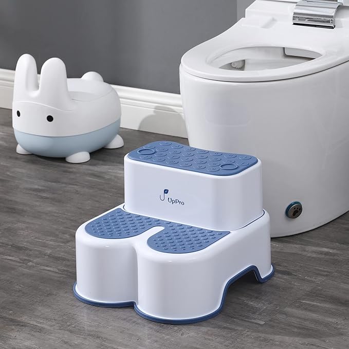 2 in 1 Anti Slip Bunny Step Stool, Detachable Double Up Kids Step Stool, Wide Step Toddler Step Stool, Kids Step Stool for Toilet Potty Training, Kitchen, and Bathroom(Blue)