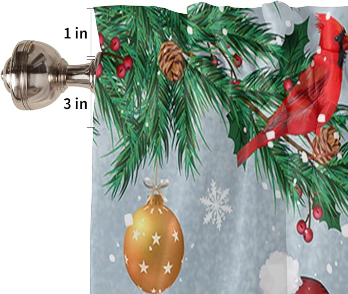 Vandarllin Christmas Valance Kitchen Curtains for Windows, Snowman Cardinal Rod Pocket Valances Window Treatments Bluish Grey Winter Holiday Short Curtains for Bedroom/Living Room, 54" X 18" -1 Panel