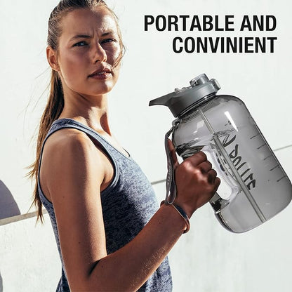 1 Gallon Water Bottle with Straw & Chug lid, BPA Free Dishwasher Safe 128oz Large Water Bottle with Motivational Time Marker and Handle Leak-proof Big Water Jug for Camping Sports Workouts