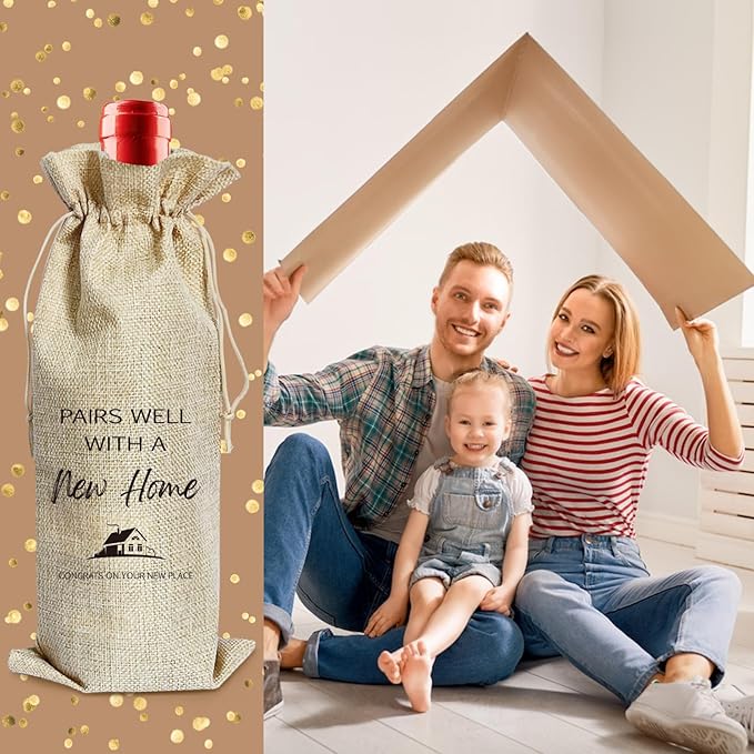 SAHIJE New Home Wine Gift Bag, House Warming Gifts New Home，New Home Gift Ideas, Housewarming Gifts for Women men, Housewarming Party Decorations