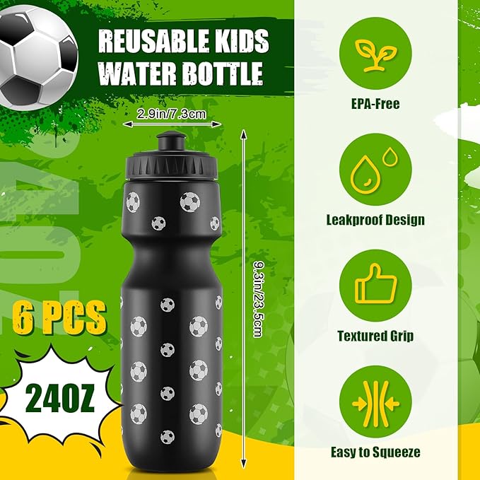 12 Pcs Soccer Party Favors 24 oz Soccer Water Bottle Gift for Soccer Team with Soccer Drawstring Bag Soccer Tumbler Stuff Soccer Theme Accessories for Summer Sports