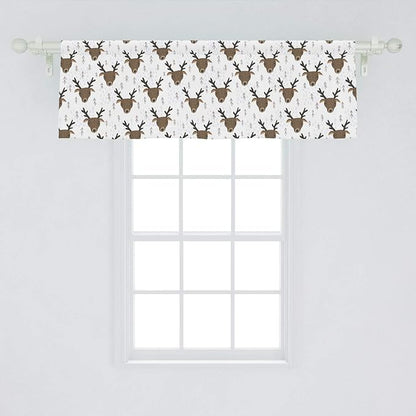 Ambesonne Landscape Window Valance, Winter Woods Theme Pattern of Deer Heads with Antlers and Fir Trees, Curtain Valance for Kitchen Bedroom Decor with Rod Pocket, 54" X 18", White Sepia