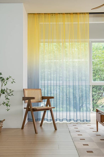 Windows Gradient Sheer Curtains 72 Inches Length 2 Panels Voile Light Filtering Sheer Curtains Panel Basic Rod Pocket for Bedroom Living Room Children Room Kitchen Yard