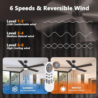 60” Smart Ceiling Fan with Lights Remote,Control via Alexa Google App Wifi,Silent DC Motor,Dimmable,Outdoor Indoor Modern Ceiling Fans for Large Bedroom Living Room Kitchen Patio,Black Walnut Brown