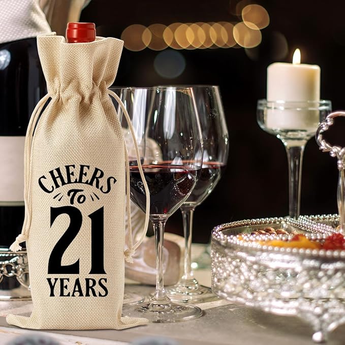 YUANHAO Funny 21st Birthday Wine Bag, 21st Birthday Gifts for Her, 21st Birthday Gifts for Him, 21st Birthday Gifts Wine Bag, Cheers to 21 Years Wine Bag