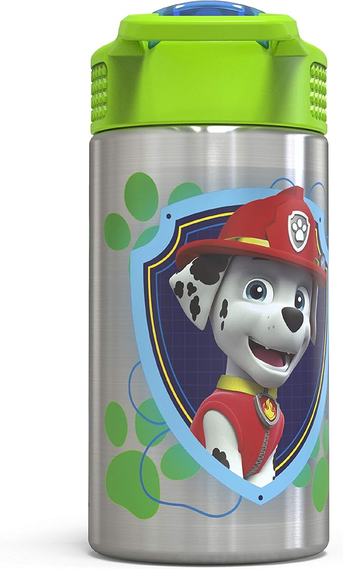 Zak Designs 15.5oz Stainless Steel Kids Water Bottle with Flip-up Straw Spout - BPA Free Durable Design, Paw Patrol Boy SS