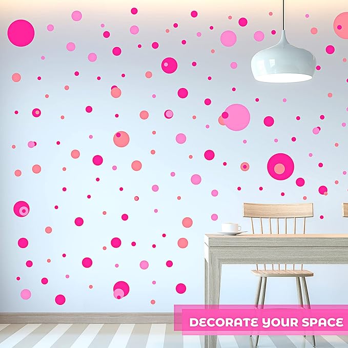 Zonon 264 Pieces Polka Dots Sticker Circle Wall Decal for Bedroom, Playroom Decor Removable Vinyl Stickers Dots Wall Decals(Pink Colors)