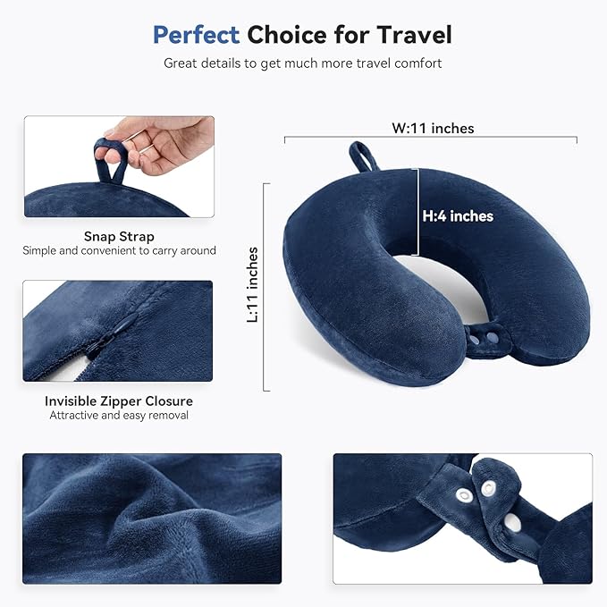 Neck Pillow Airplane, Kids Travel Pillow Memory Foam, Soft & Support Travel Neck Pillow for Travelling Sleeping Plane Car Train and Home Use, Blue