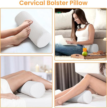 Neck Pillow for Sleeping, Cervical Pillow with Washable Zippered Cover, Cervical Round Pillow for Support with Breathable Cover, Home Office Travel Cylindrical Bolster for Bed, Legs, Back and Yoga